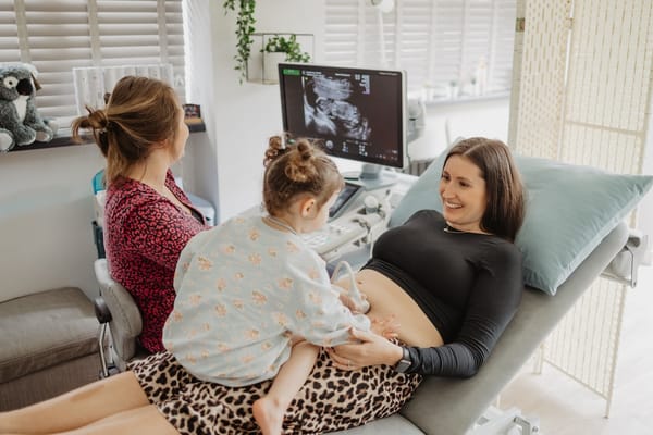 A client having a 20-week pregnancy (anomaly) scan in Barnstaple at Sneak-A-Peek Ultrasound.