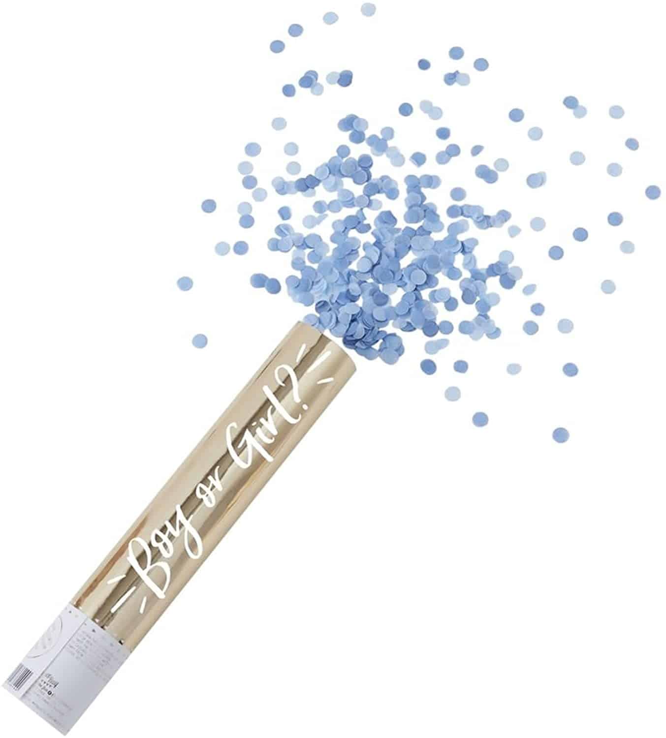Blue gender reveal confetti cannon