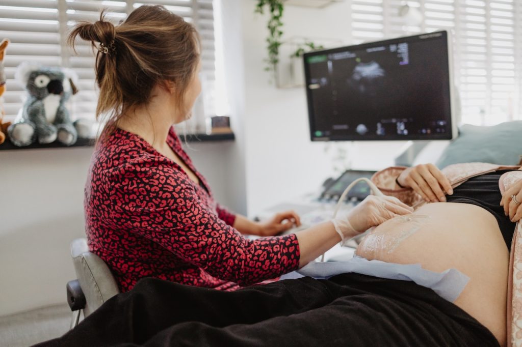 Maria Birch performing a pregnancy scan at Sneak-A-Peek Ultrasound in Barnstaple